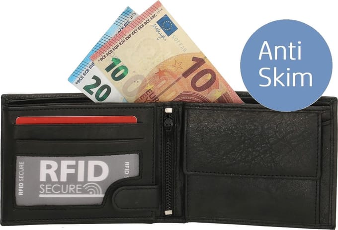 Heren Portemonnee Bilfold Echt Leer Zwart - RFID