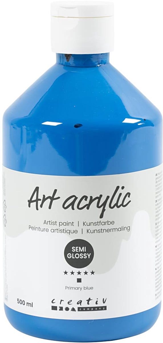 Acryl Verf, semi-glanzend, transparant, primair blauw, 500 ml/ 1 fles