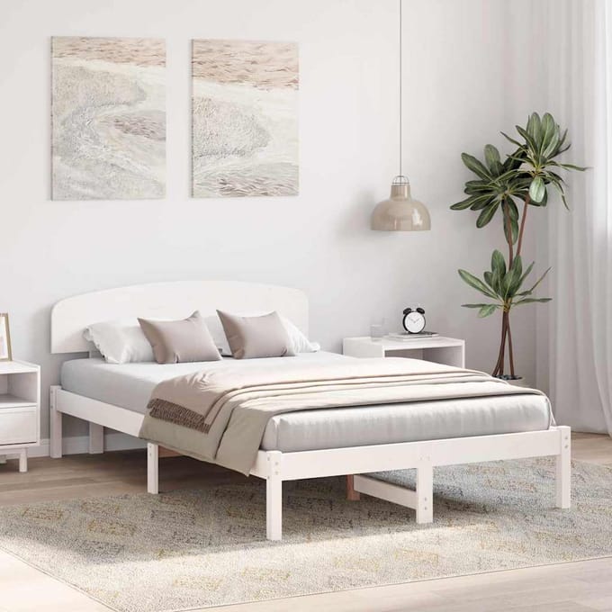 vidaXL - Bedframe - met - hoofdeinde - Wit - 140 - x - 190 - cm - Massief - grenenhout