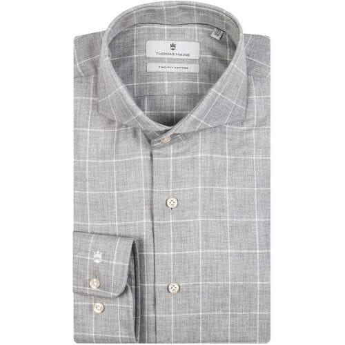 Thomas Maine Overhemd Bari Cutaway Windowpane Check Soft Grey / male