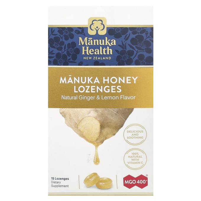 Manuka Honing Pastilles, Mgo 400+, Gember & Citroen, 15 Stuks