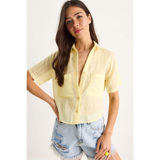 Gestreepte Cropped Shirt met Textuur en Zak