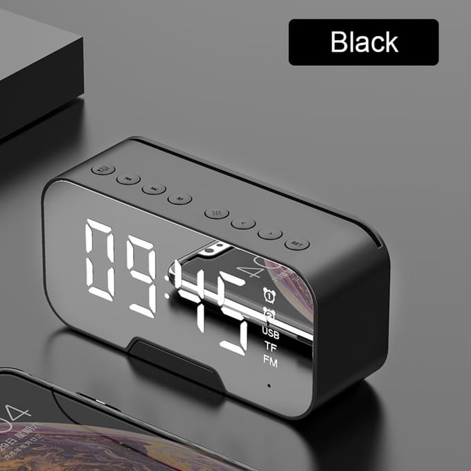 Digitale wekker met bluetooth speaker, radio, spiegel en TF ingang.