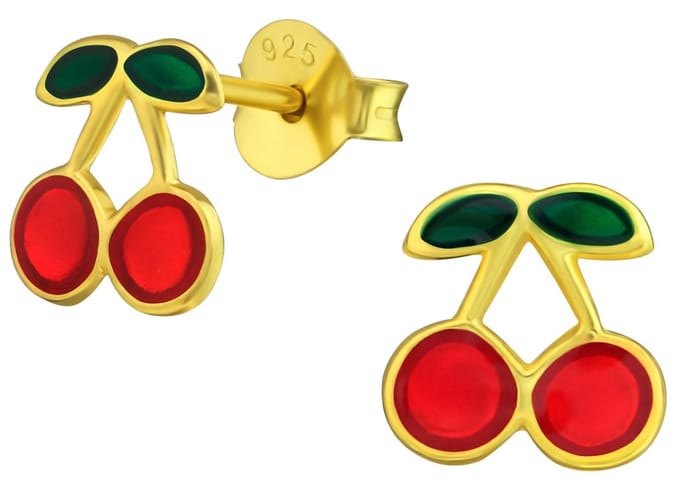 Joy|S - Zilveren kers oorbellen - 8 mm - gold plated