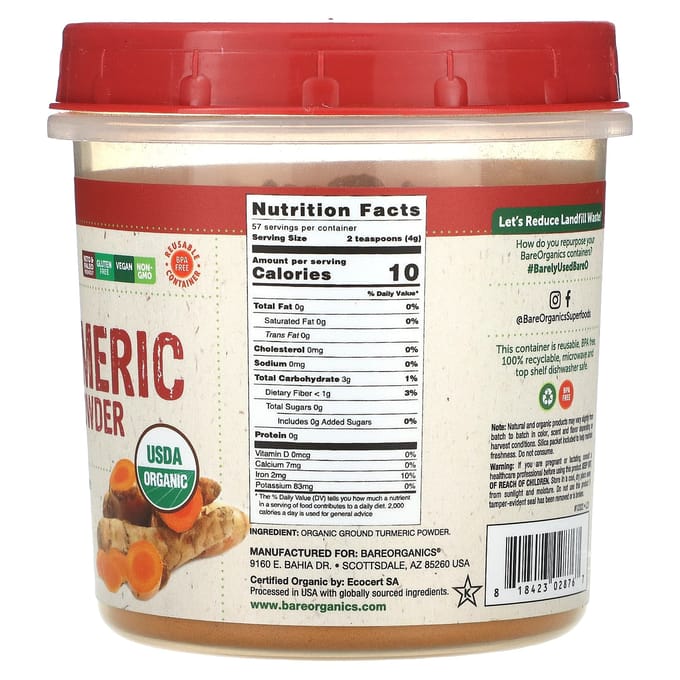 BareOrganics, poudre de racine de curcuma, 227 g (227g) beige