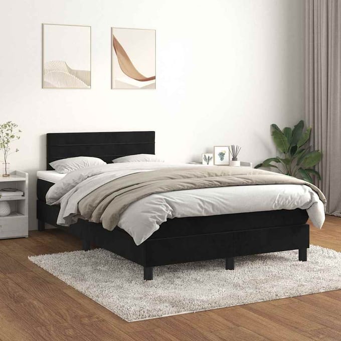 vidaXL - Boxspring - met - matras - fluweel - zwart - 120x190 - cm