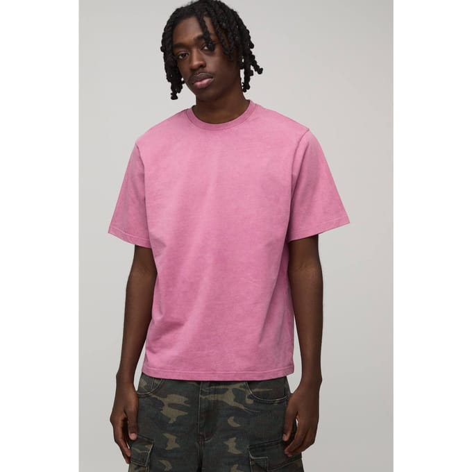 Essential Gewassen Boxy Heavyweight T-shirt | Washed Pink | Size Medium