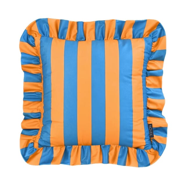 NOVÉE Sierkussen ruffles stripe blauw/oranje | 45x45 cm | katoen/polyester
