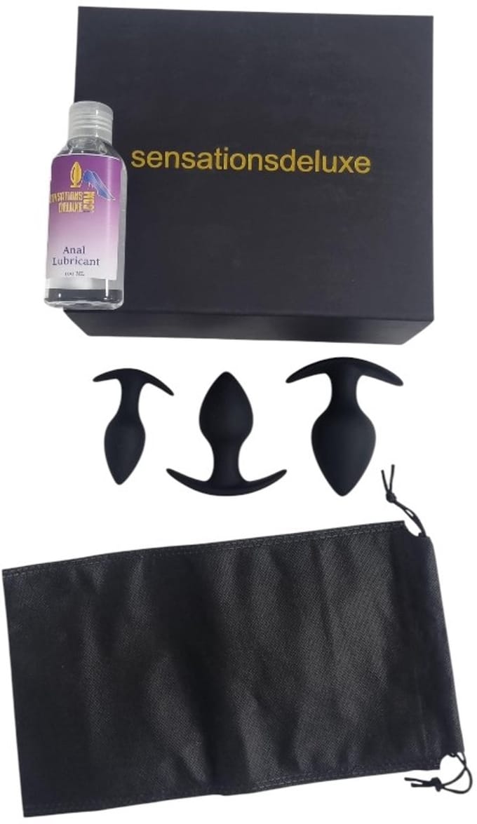 Sensationsdeluxe - Box - Anaal treiner set - Buttplug - Anaal Glijmiddel 100 ml - Buttplug Zakje - Buttplug/trainerset - Koppelset
