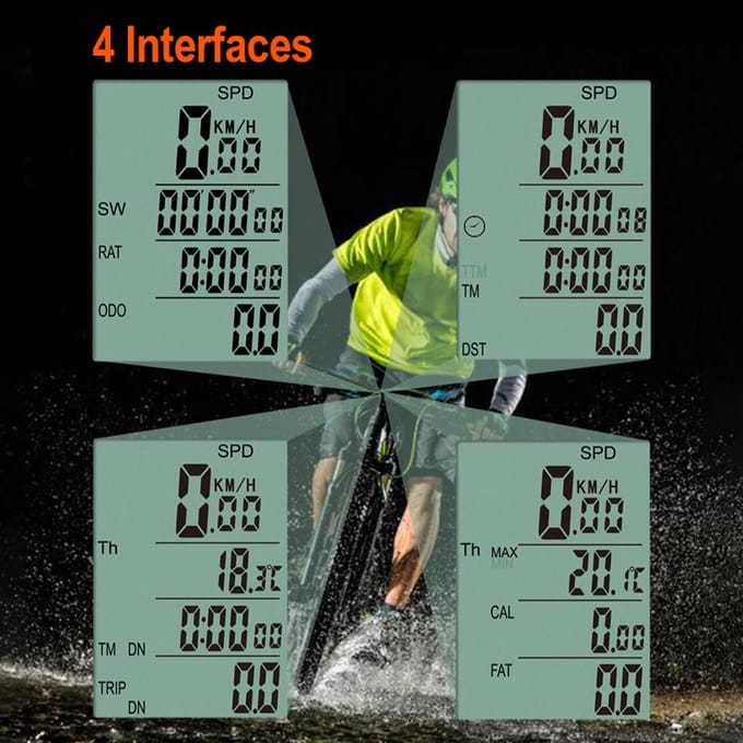 Fietscomputer Draadloze Fietscomputer Waterdichte Snelheidsmeter met Groene LCD-achtergrondverlichting zwart