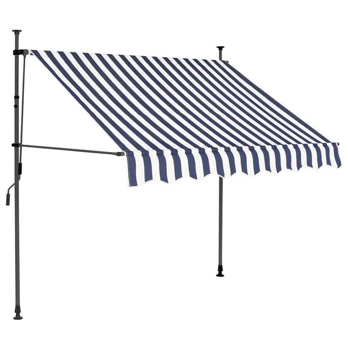 vidaXL - Luifel - handmatig - uitschuifbaar - met - LED - 150 - cm - blauw - en - wit