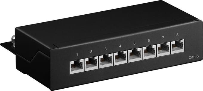 CAT6 Gigabit Desktop Patch Panel 1U met 8 poorten - afgeschermd / zwart