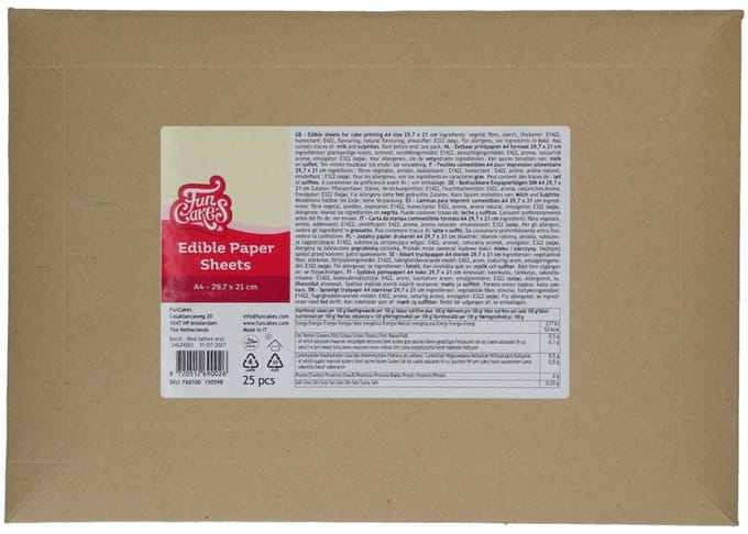 FunCakes Eetbare Papier Vellen - Eetpapier - A4 Formaat - pk/25