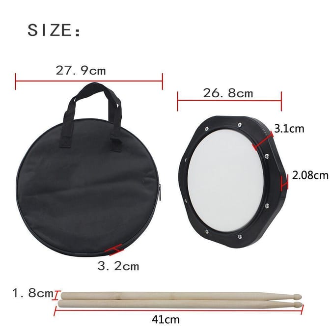 10-inch drum oefenpad met drumstokken draagtas voor training white