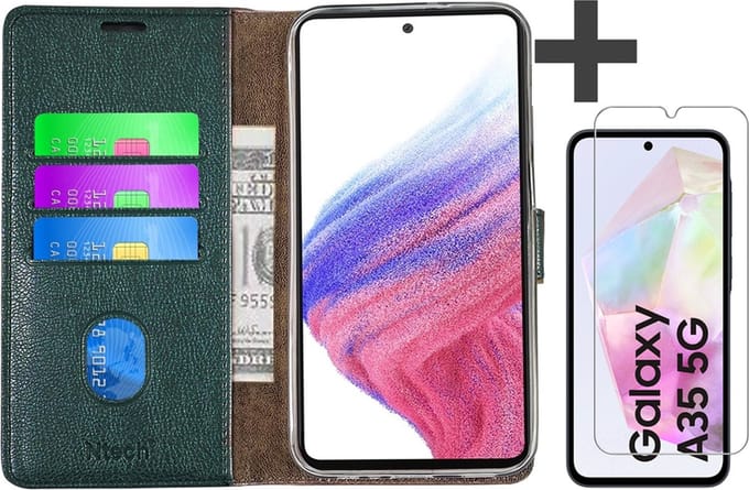 Hoesje met Screenprotector Geschikt voor Samsung Galaxy A35 – Arara bookcase met pasjeshouder - Groen