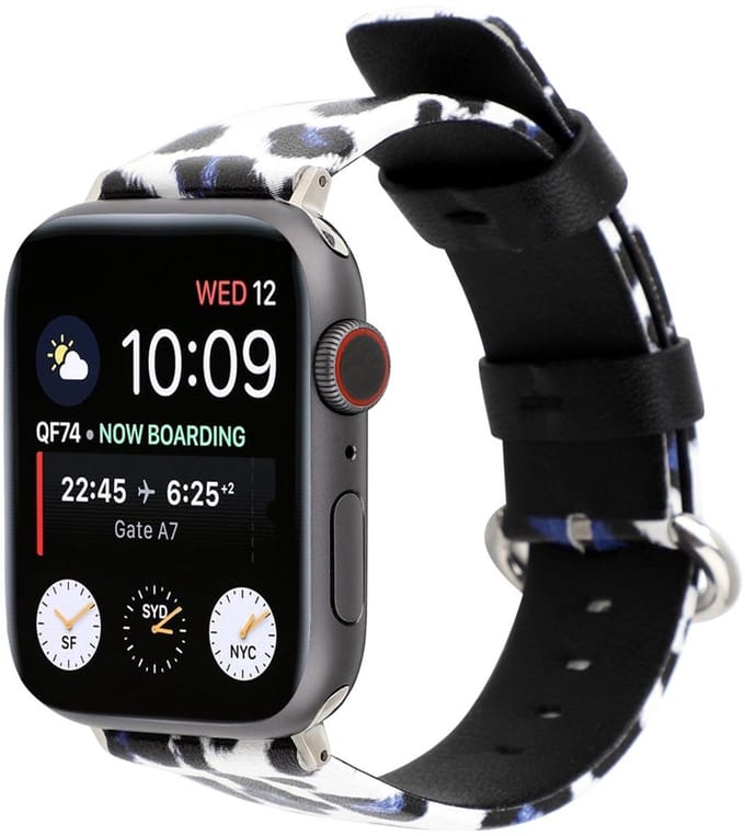 Lederen bandje - Apple Watch 38mm 40mm 41mm - wit-blauw leopard