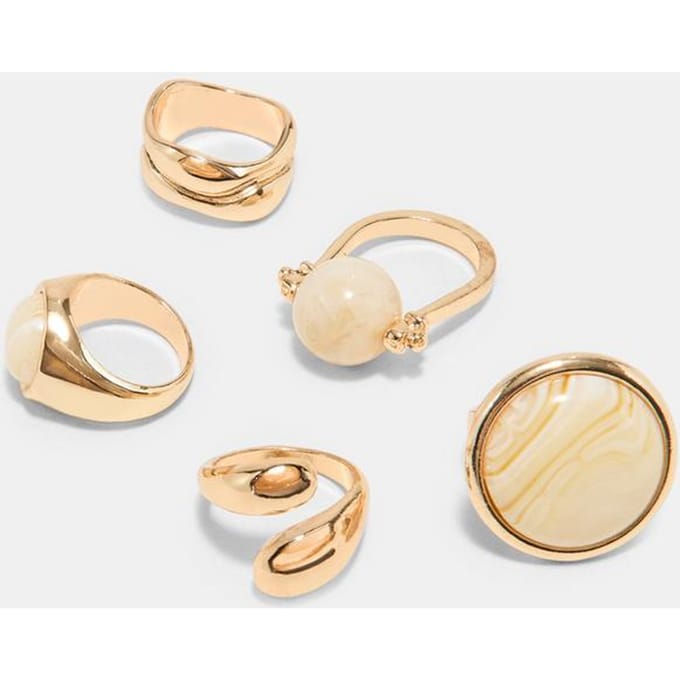 Stradivarius Set van 5 ringen met kralen  Goud OS
