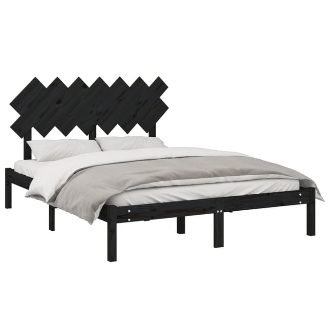 vidaXL - Bedframe - massief - hout - zwart - 140x190 - cm