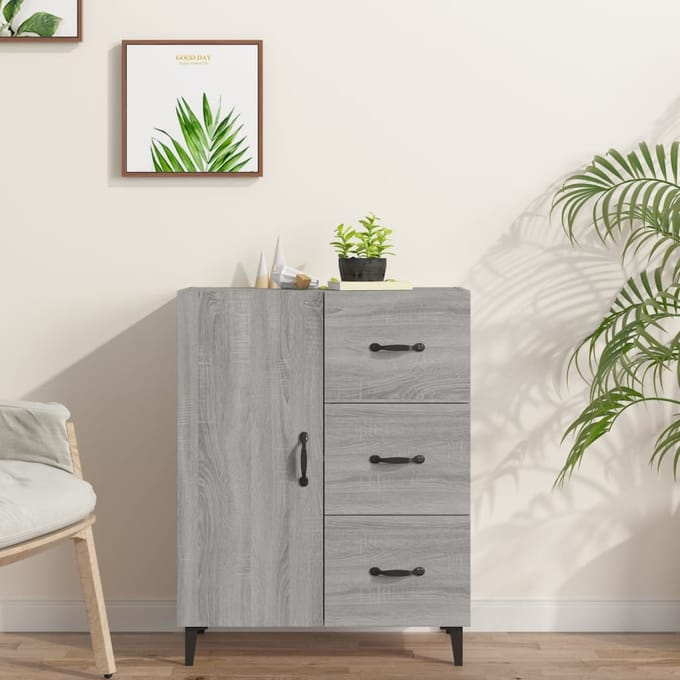 vidaXL - Dressoir - 69,5x34x90 - cm - bewerkt - hout - grijs - sonoma - eikenkleurig