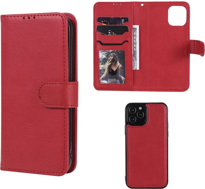 MobyDefend Hoesje - Geschikt voor iPhone 12 / iPhone 12 Pro - Luxe 2-in-1 Wallet Book Case Met Uitneembare Backcover - Rood