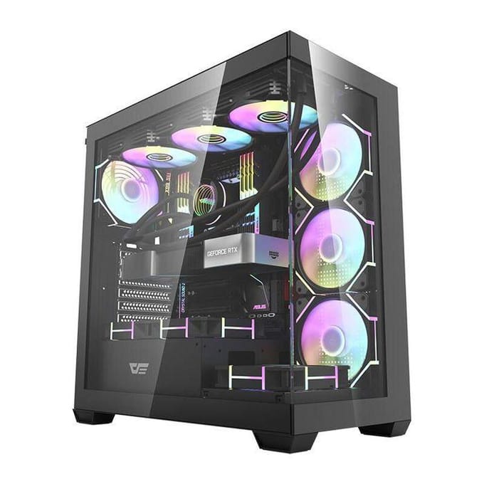 Darkflash DS900 computer case (black) + 7 ARGB fans - Case - Miditower - Zwart