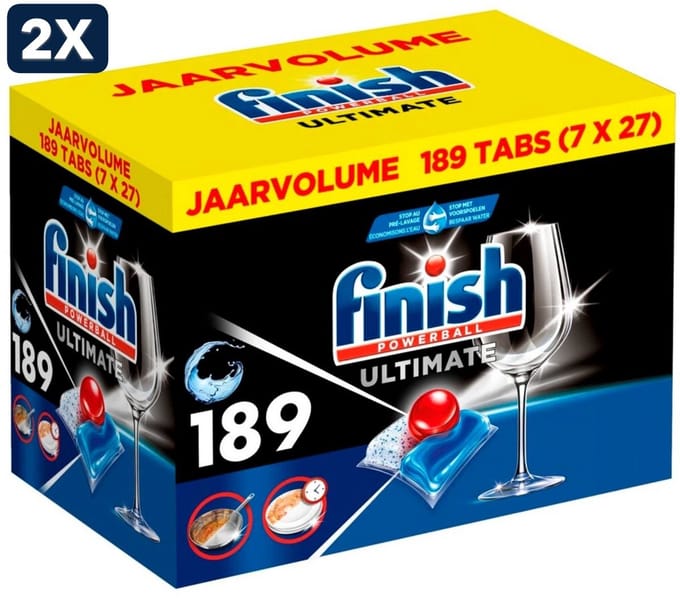 2 x Finish Ultimate All In One Regular Powerball Ultimate - Vaatwastabletten 189 stuks