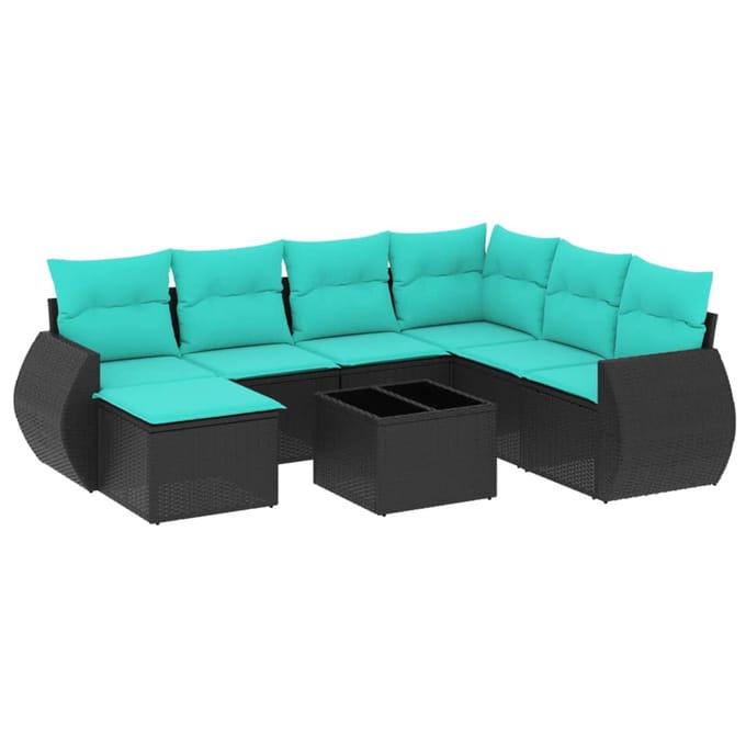 vidaXL - 8-delige - tuinbankset - met - kussens, - zwart - polyrotan