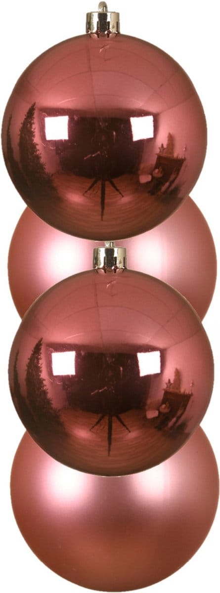 Decoris Kerstballen - 4x st - lippenstift roze - D10 cm - kunststof - kerstversiering