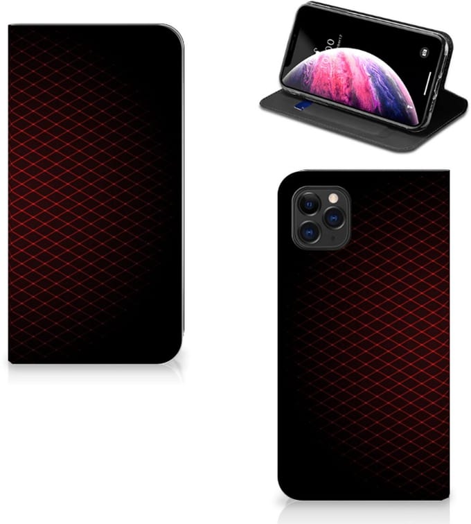 Apple iPhone 11 Pro Max Hoesje met Magneet Geruit Rood