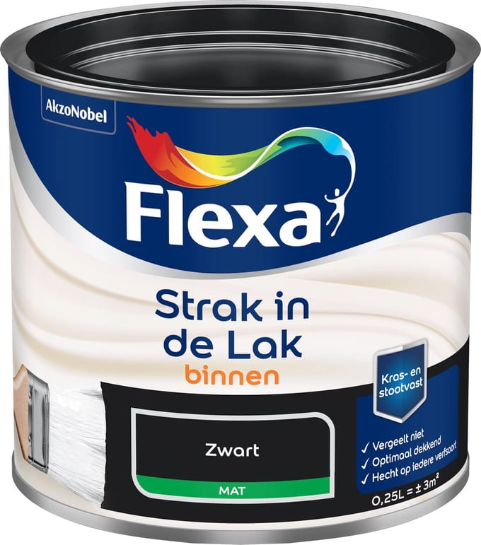 Flexa - Strak In De Lak Binnenlak Mat - Zwart - 250 Ml