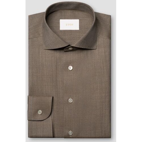 Eton Overhemd Solid Color Ultra Soft Super 120s Merino Wool Donker Beige / male