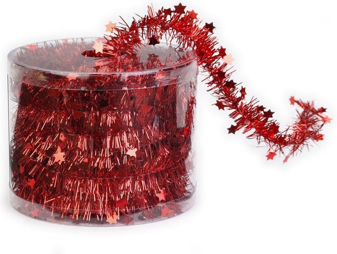 Kerstslinger - rood - folie lametta - 3,5 cm x 700 cm - kerstboom versieringen/decoratie