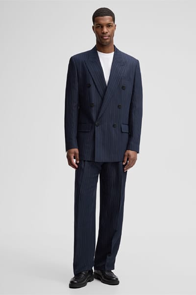 Modulair colbert Barry met linnenaandeel, marineblauw gestreept