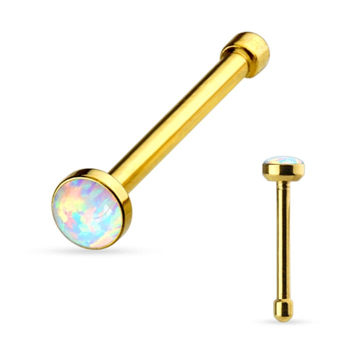 Neuspiercing rechte stud 0.8x6x2.5 opal - goud - LMPiercings