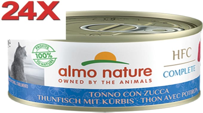 24x Almo Nature HFC - Kattenvoer Natvoer Blik - Complete Graanvrij - Tonijn & Pompoen - 70g