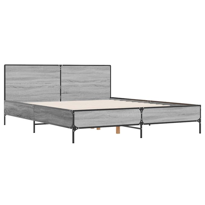 vidaXL - Bedframe - bewerkt - hout - metaal - grijs - sonoma - eiken - 140x190 - cm