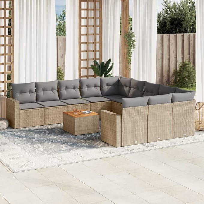 vidaXL - 12-delige - Loungeset - met - kussens - poly - rattan - beige