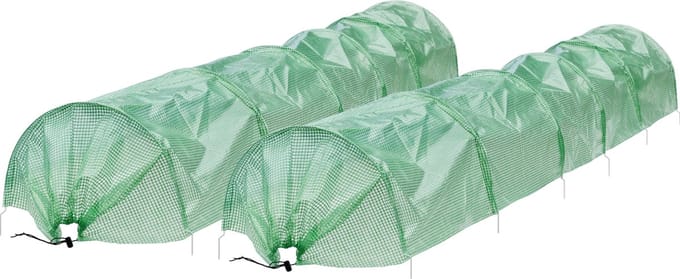 ECD Germany 2x Folietunnel Kweektunnel 300x55x35 cm, Transparant/Groen, PE Rasterfolie 135 g/m², Mini Kas met 6 Gebogen Staaldraden Ø 2 mm, Tunnelkas, Koud Frame en Bescherming voor Groenten, Planten