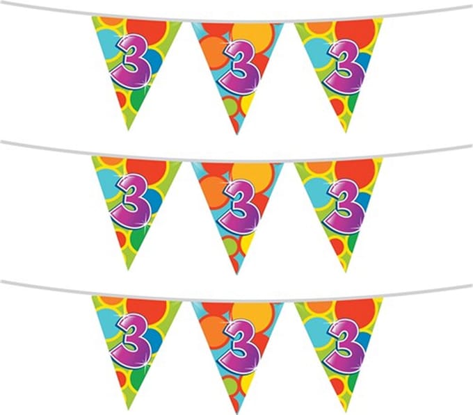 Haza Vlaggetjes 3 jaar - leeftijd verjaardag - 3x stuks - plastic 10m