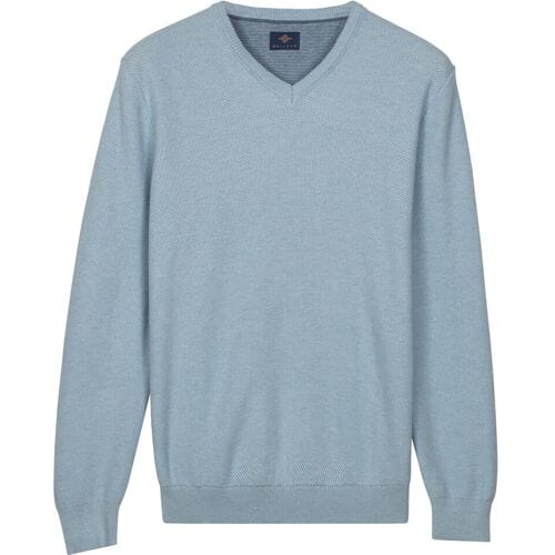 Baileys Trui Cotton V-Neck Pullover Subtle Faux-Uni Structure Knit Soft Blue / male