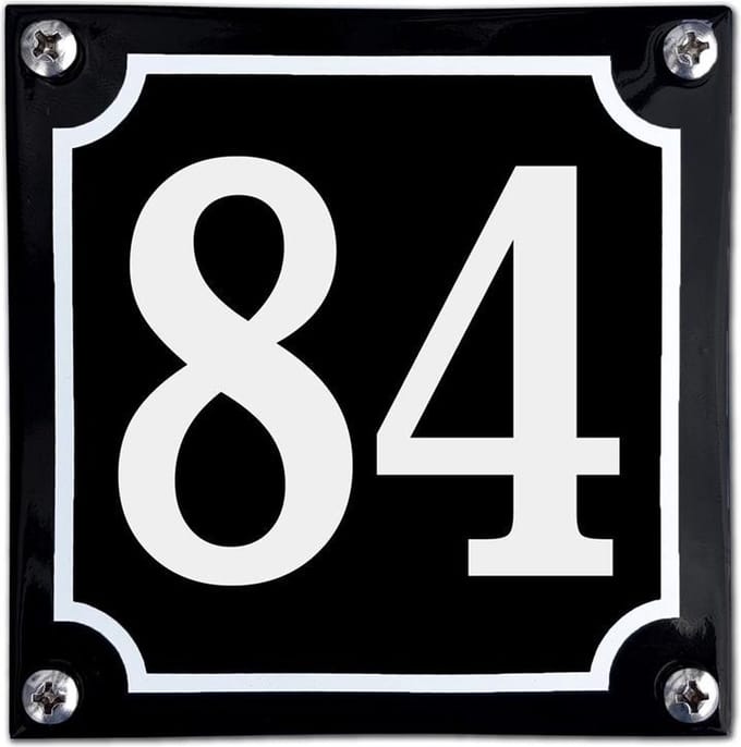 Zwart emaille huisnummer  - 84