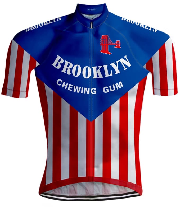 Retro Wielershirt Brooklyn Blauw/Rood - REDTED - M