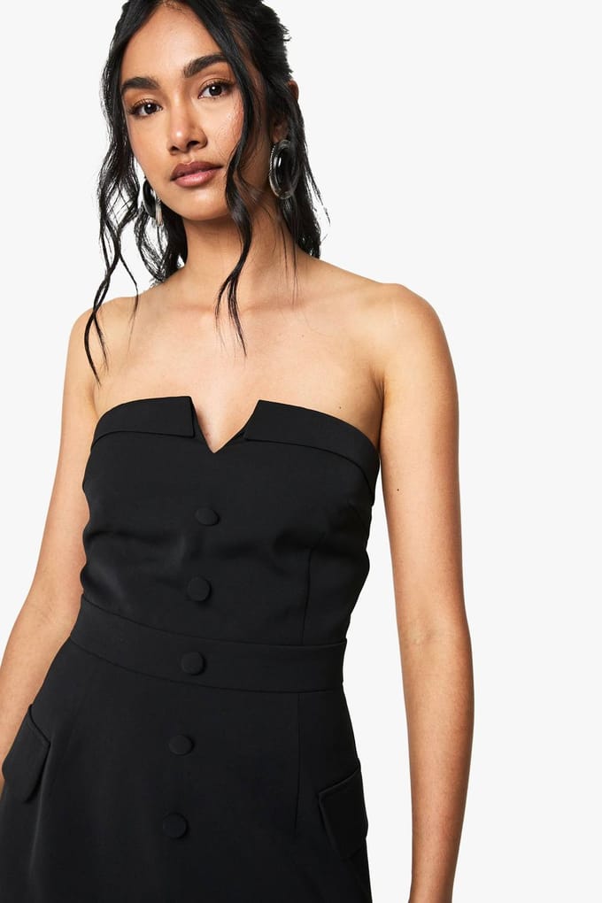 boohoo Dames Button Front Bandeau Tailored Mini Dress | Zwart | Maat: 38