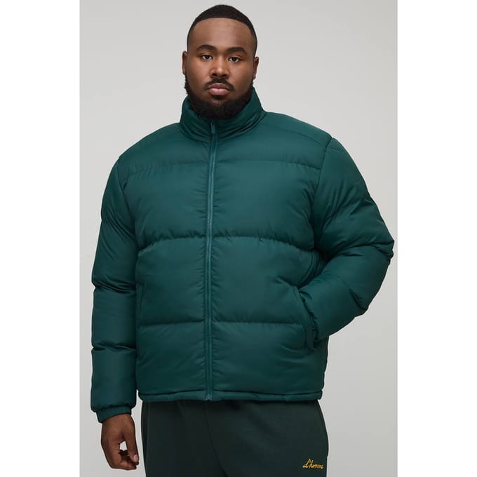 Plus Funnel Neck Regular Fit Puffer Jacket in Khaki | Size 3XL