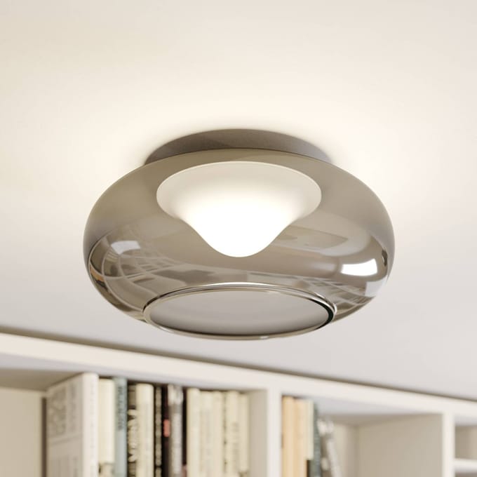 Lucande LED plafondlamp Mijo, Ø 43 cm, rookgrijs, glas