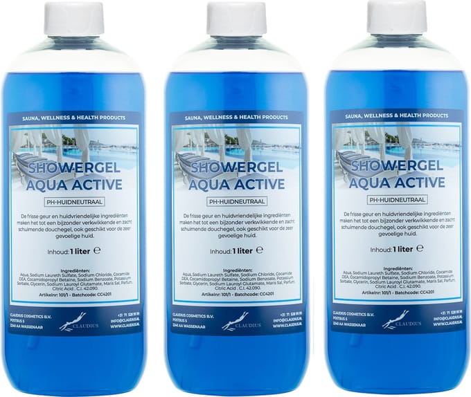 Claudius Douchegel Aqua Active 1 liter - set van 3 stuks - Showergel