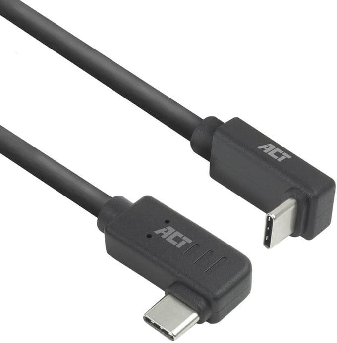 ACT USB 3.0 10Gbps 60W USB Type-C (haaks links/rechts) naar USB Type-C (haaks boven/beneden) kabel, 1 meter AC7481