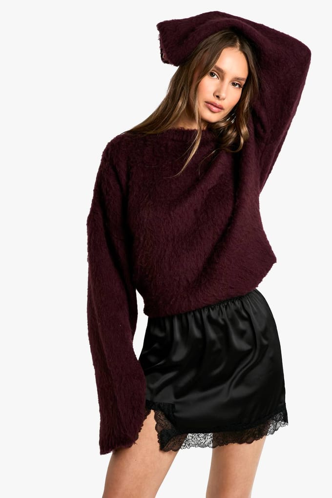 boohoo Dames Satijn mini-rok met kanten afwerking | Black | Maat: 8