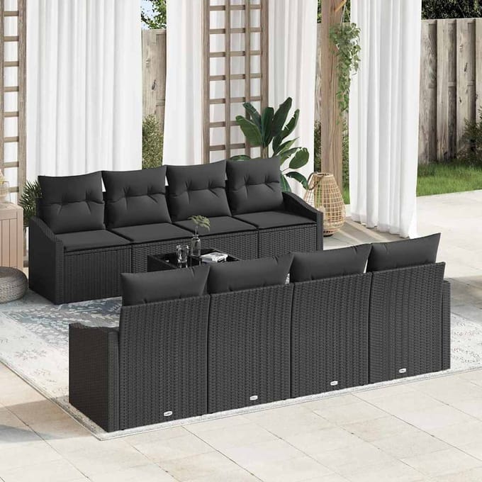vidaXL Bankstel 9 st Zwart poly rattan