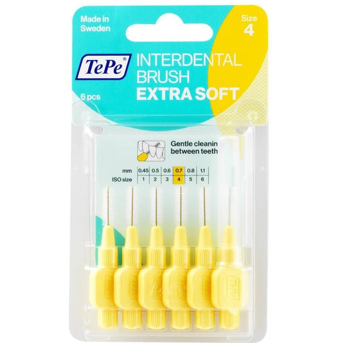 TePe Interdentale Ragers Extra Soft Lichtgeel ISO maat 4 – 0,7 mm (6 stuks)